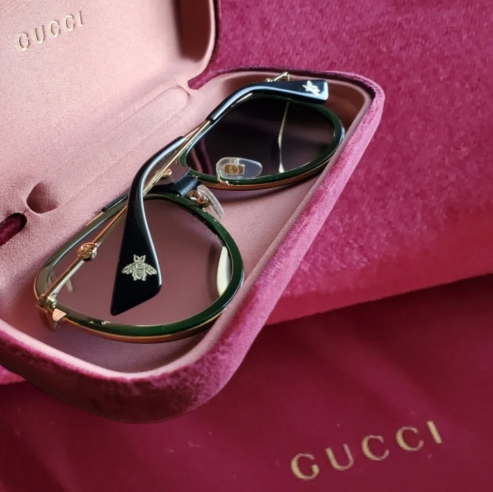 New Gucci GG0062S Green Red Web Aviator Sunglasses Gradient Lenses Case Dustbag